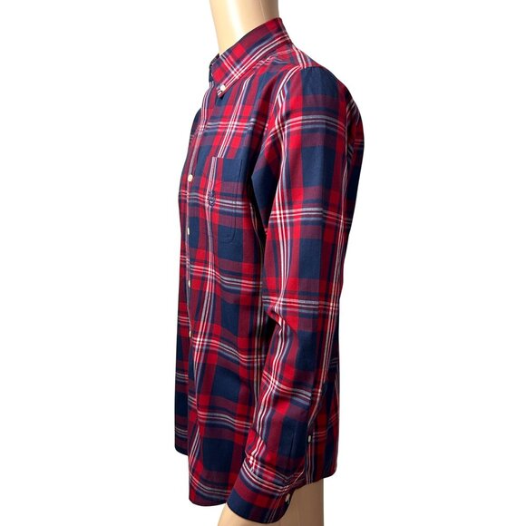 Chaps Men’s Easy Care Button Down Shirt Vtg M Red Blue Bold Plaid Long Sleeve - Picture 4 of 11